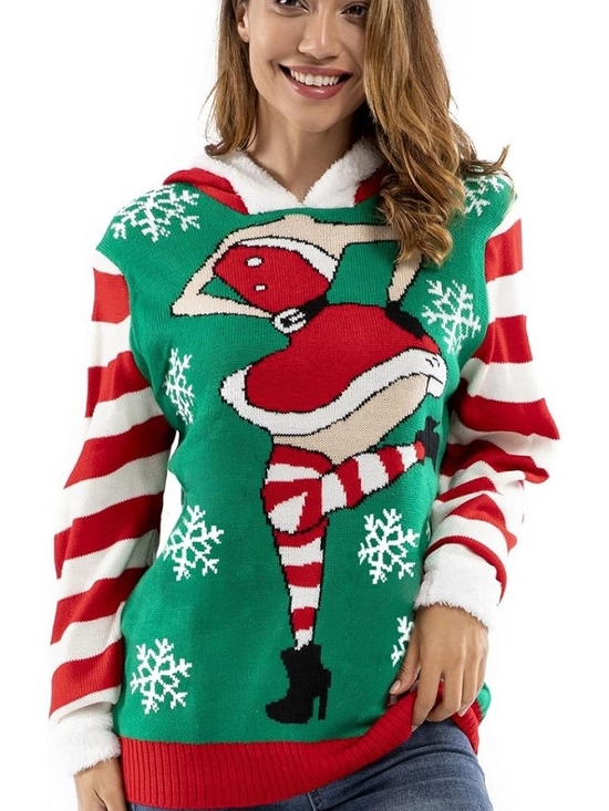 You Look Ugly Today Sweaters - You Look Ugly Today Hooded Pin Up Christmas Sweater Size Large NWT